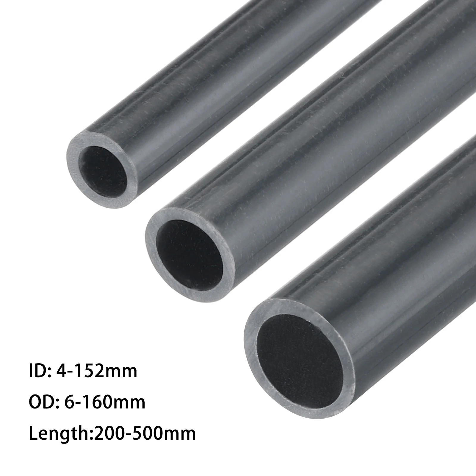 OD 6~160mm Dark Grey PVC Pipe Garden Irrigation Watering Fittings Rigid Round Tube High Impact for Water Pipe DIY Cable Sleeve