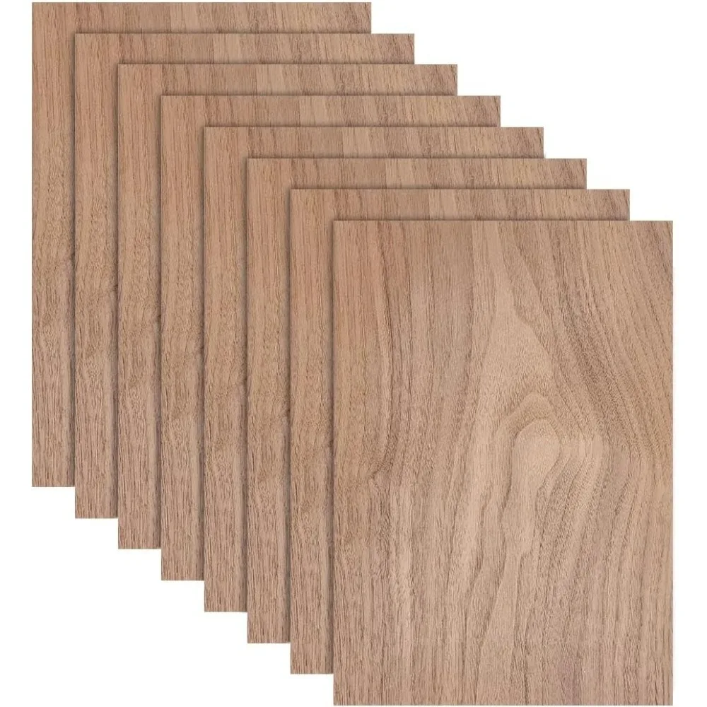 8 Sheets Walnut Wood Sheet 11.8×8.3inch Rectangle Hardwood Veneer Boards for Wood Craft DIY Project 0.4mm Thick
